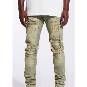 Crysp Denim Men's Distressed Rip & Repair Sand Wash Skinny Fit Stretch Jeans